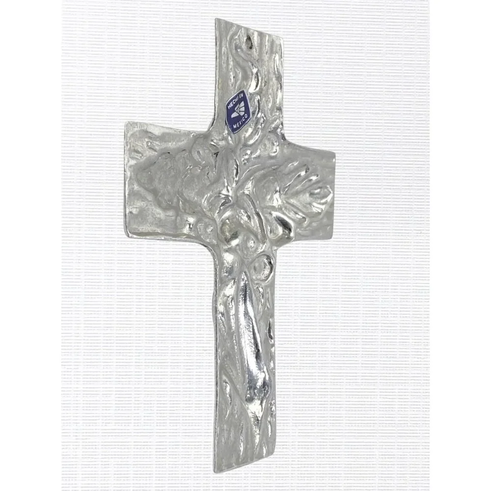 VTG Metal Cross Wall Hanging Silver Tone Christian Decor Art 3D Mexico Ornament